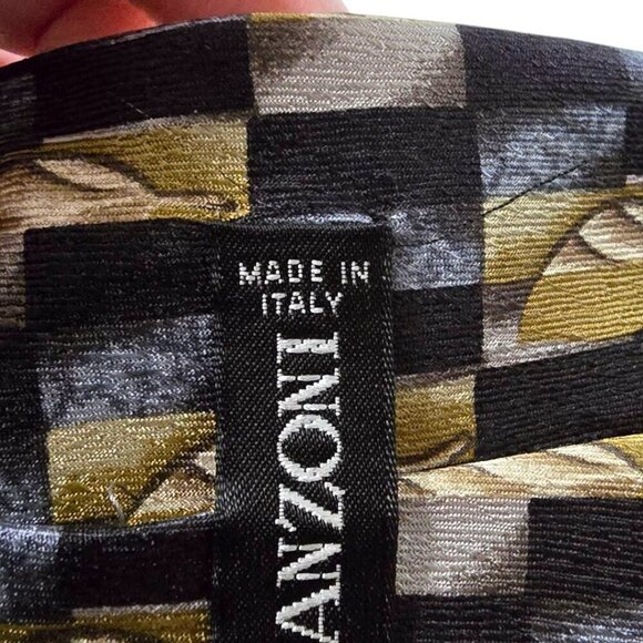 Manzoni Leaf Print Italian Silk Tie - Picture 6 of 7